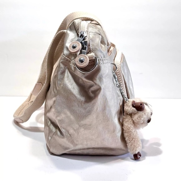 Kipling Defea Metallic Cyrene Pink Shoulder Bag Purse Nylon Monkey Key Charm - Picture 4 of 16